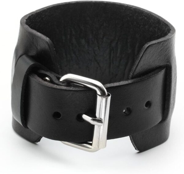 Bracelet cuir Jovivi noir homme femme style menotte-2