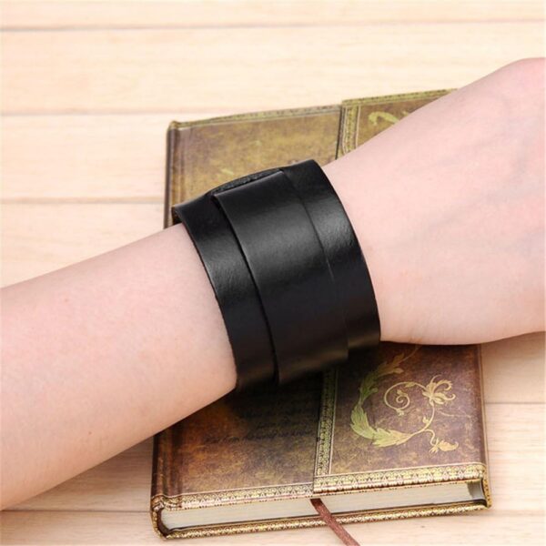 Bracelet cuir Jovivi noir homme femme style menotte-3