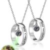 Collier Couple Jovivi Pendentif Bague Photo Projection Acier-0