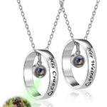 Collier Couple Jovivi Pendentif Bague Photo Projection Acier-0