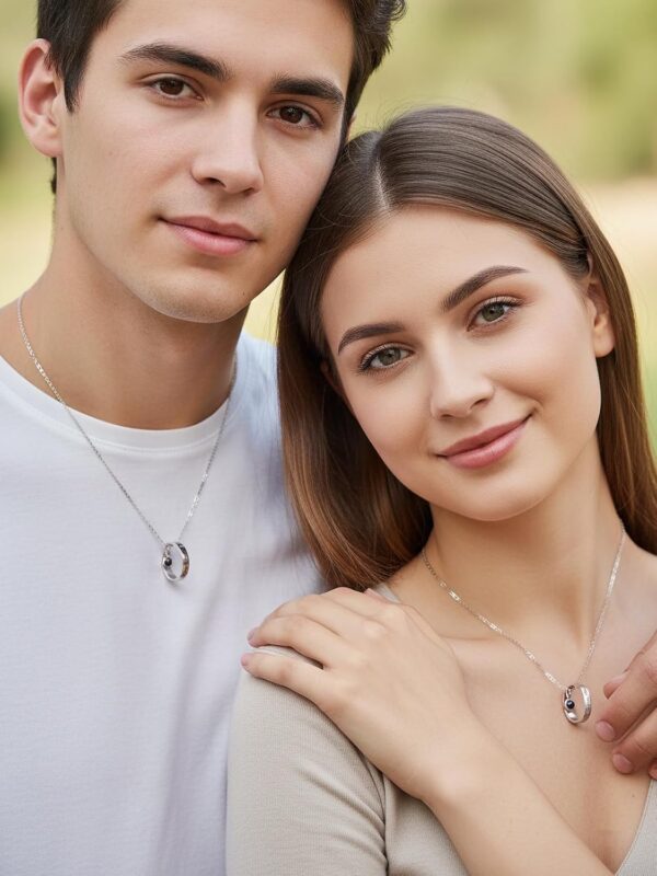 Collier Couple Jovivi Pendentif Bague Photo Projection Acier-3