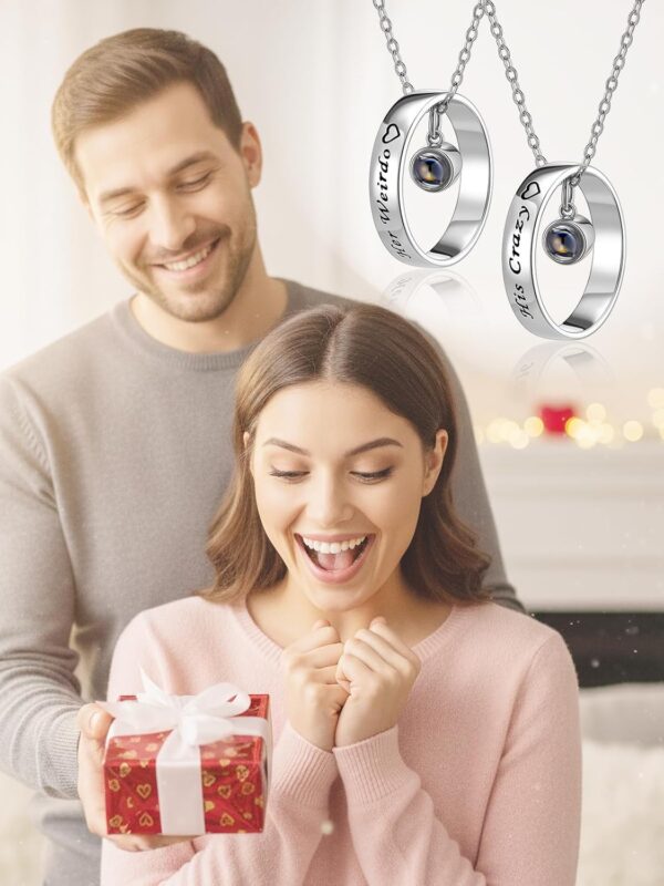 Collier Couple Jovivi Pendentif Bague Photo Projection Acier-4