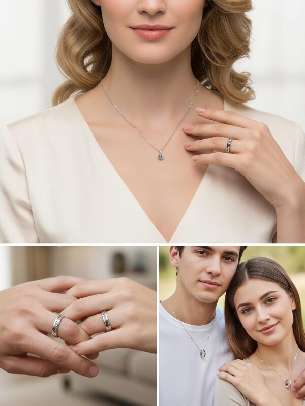 Collier Couple Jovivi Pendentif Bague Photo Projection Acier-5