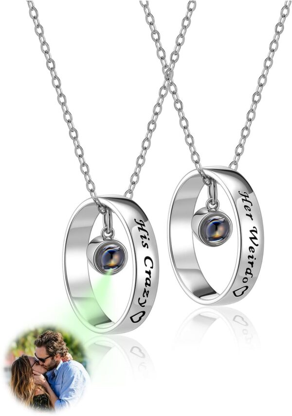 Collier Couple Jovivi Pendentif Bague Photo Projection Acier-0