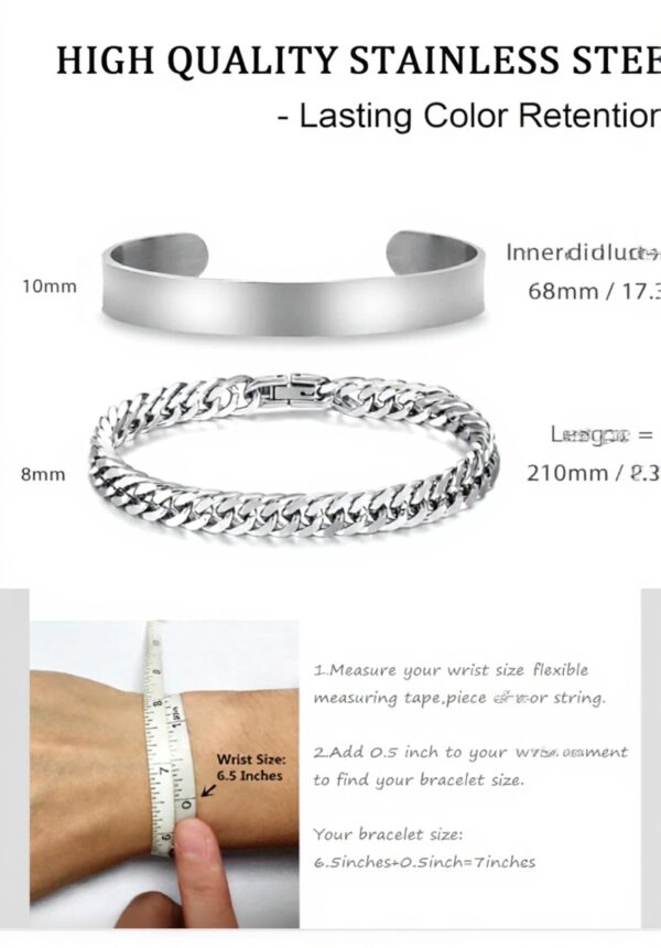 Bracelet argent homme Jovivi acier inoxydable chaîne cubain