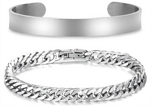 Bracelet argent homme Jovivi acier inoxydable chaîne cubain