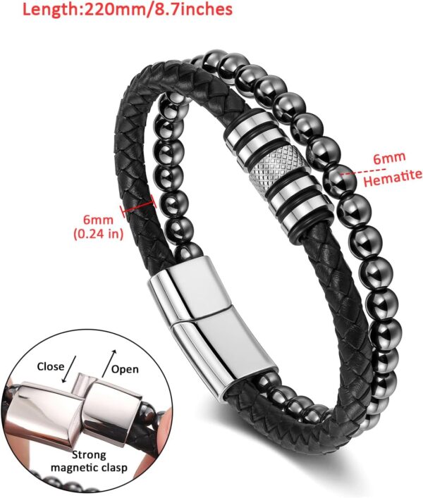 Bracelet homme cuir hématite Jovivi cadeau papa Noël-4
