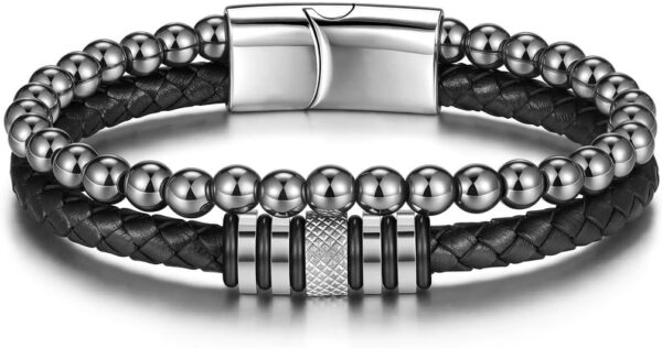 Bracelet homme cuir hématite Jovivi cadeau papa Noël-5