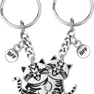 JOVIVI Porte-clés amitié chat acier inoxydable cadeau femme-0