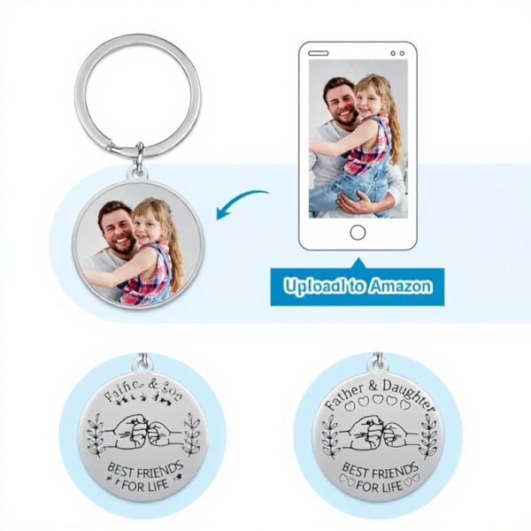 Porte-clé personnalisé photo Jovivi cadeau fête papa acier