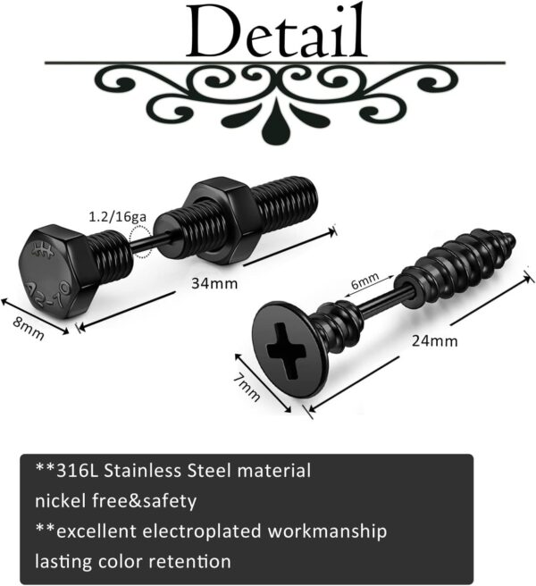 Boucles d'oreilles homme JOVIVI acier inoxydable noir punk-3