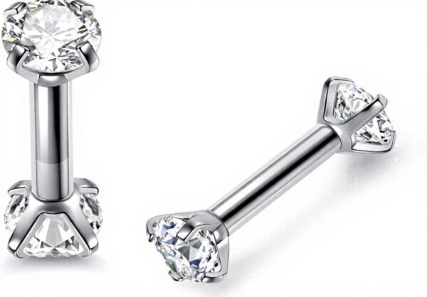Barbell piercing acier inoxydable zircons Jovivi cartilage