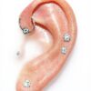 Barbell piercing acier inoxydable zircons Jovivi cartilage