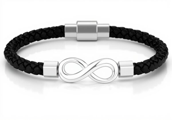 Bracelet cuir homme Jovivi symbole infini réglable argenté