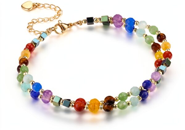 Bracelet 7 chakras Jovivi pierres naturelles or doré femme