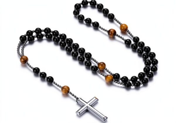 Jovivi Chapelet catholique collier pierre précieuse homme