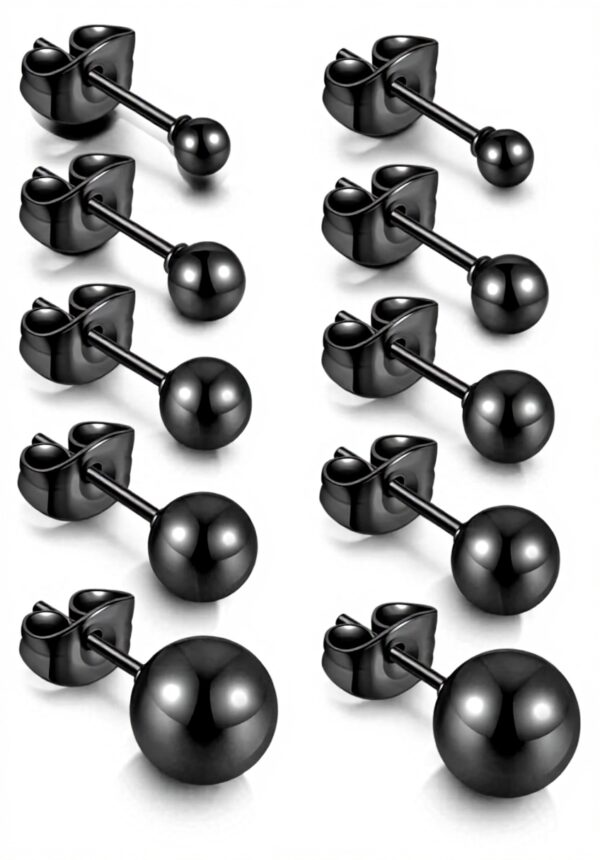 Jovivi Boucles d'oreilles homme acier inoxydable boule noir