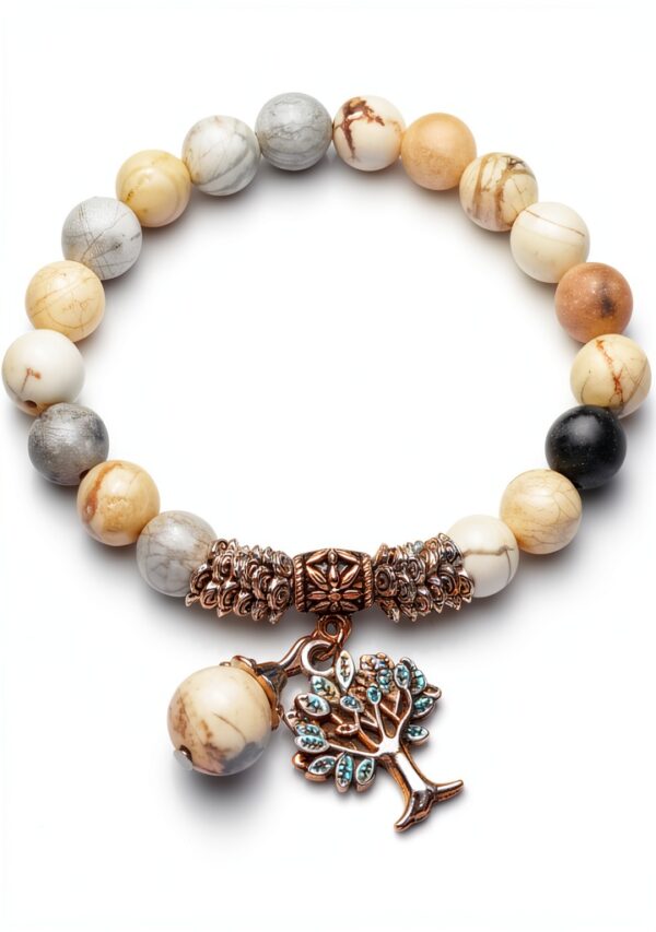 Bracelet Chakra Jovivi Pierre Naturelle Howlite Arbre de Vie