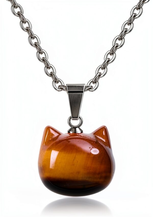 Collier pendentif chat Jovivi pierre naturelle acier